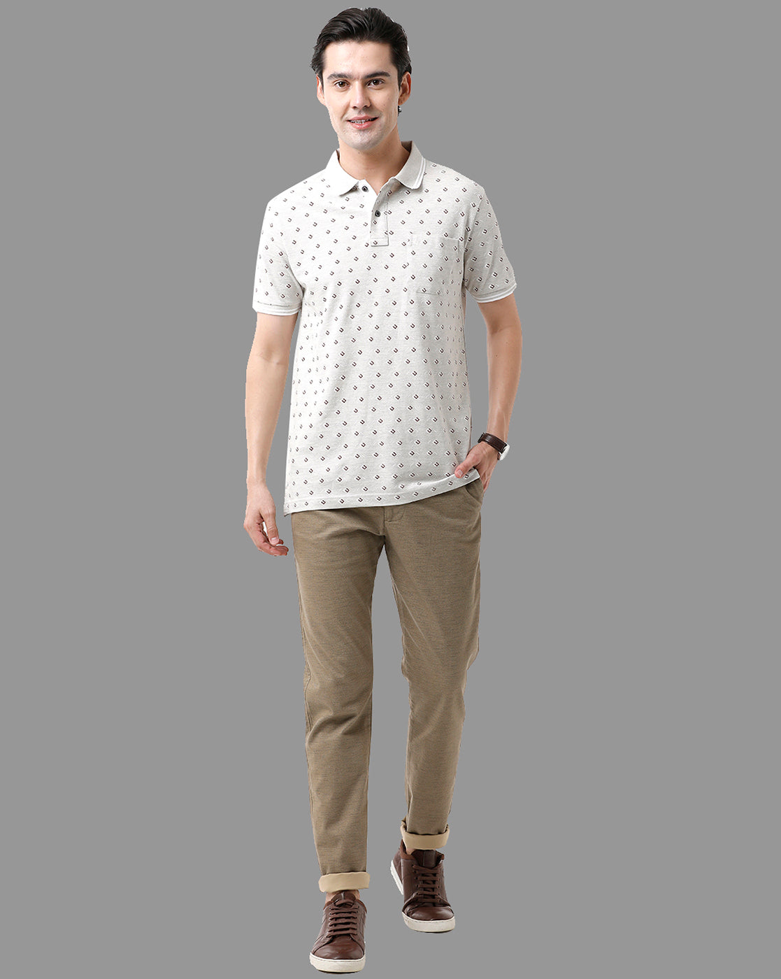 Classic Polo Mens Cotton Half Sleeve Printed Slim Fit Polo Neck Light Grey Color T-Shirt | Beau - 183 A