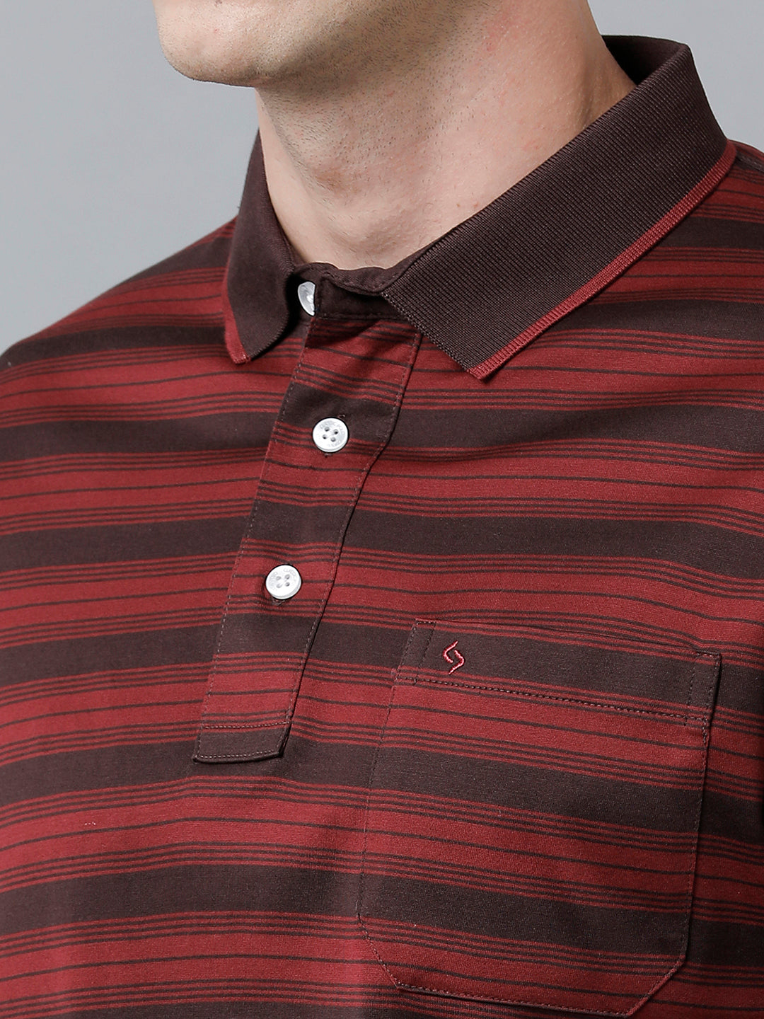 Classic Polo Men's Cotton Half Sleeve Striped Authentic Fit Polo Neck Brown Color T-Shirt | Ultimo - 305 B
