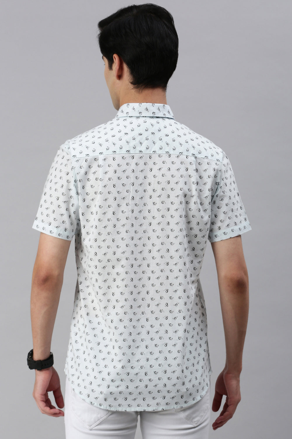 Classic Polo Men's Cotton Half Sleeve Printed Slim Fit Polo Neck White Color Woven Shirt | So1-14 A