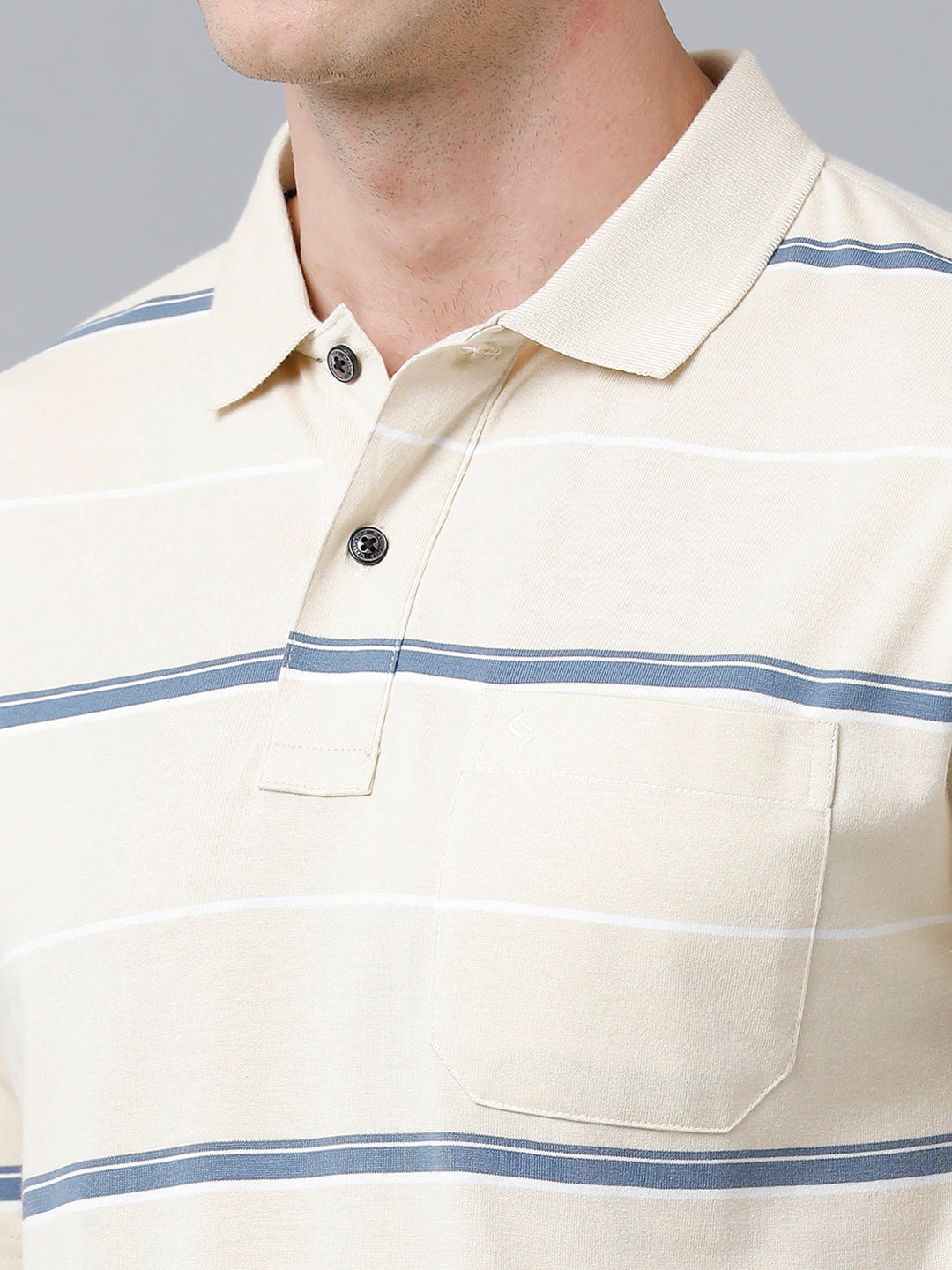 Classic Polo Men's Cotton Blend Half Sleeve Striped Authentic Fit Polo Neck Cream Color T-Shirt | Avon - 520 A