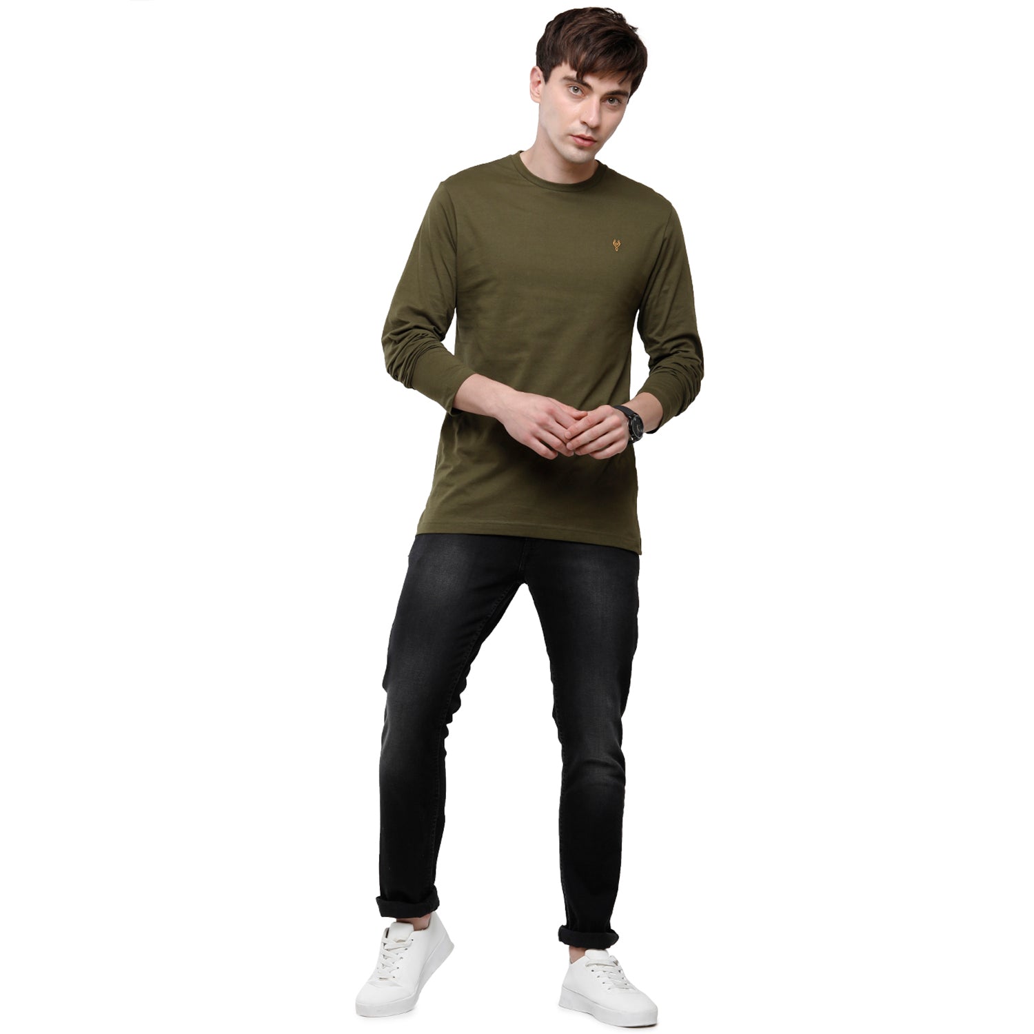 Classic polo Men's Green Single Jersey Crew Neck Full Sleeve Slim Fit T-Shirt - Comet 05 T-shirt Classic Polo 