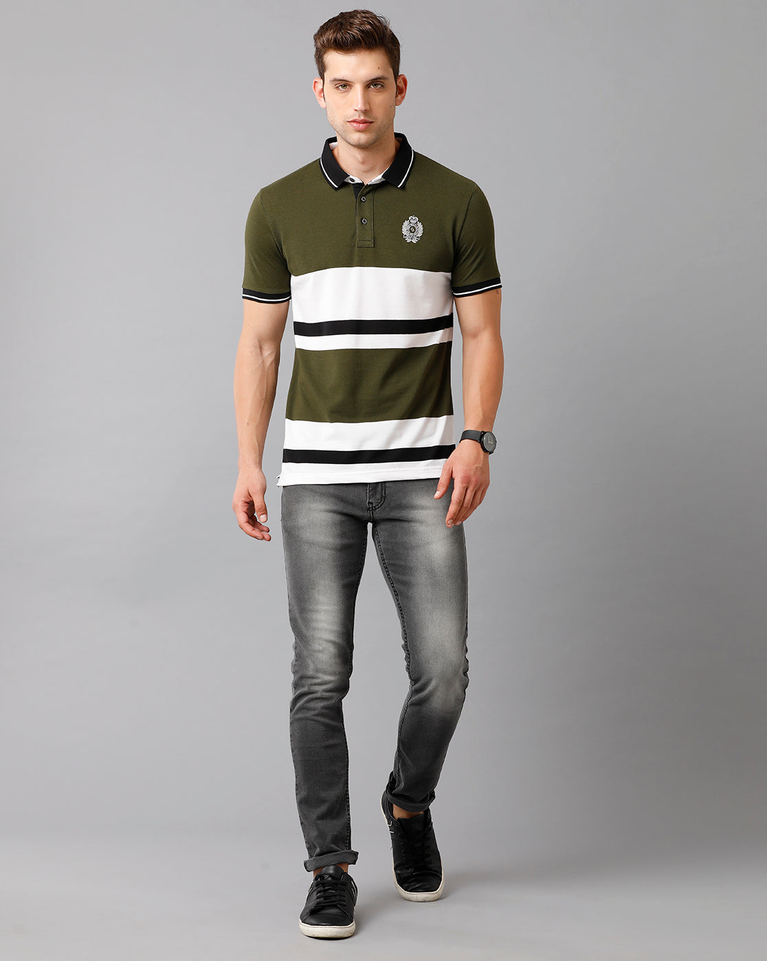 Classic Polo Mens Cotton Blend Striped Half Sleeve Slim Fit Polo Neck Multicolor T-Shirt | Vta 204 A