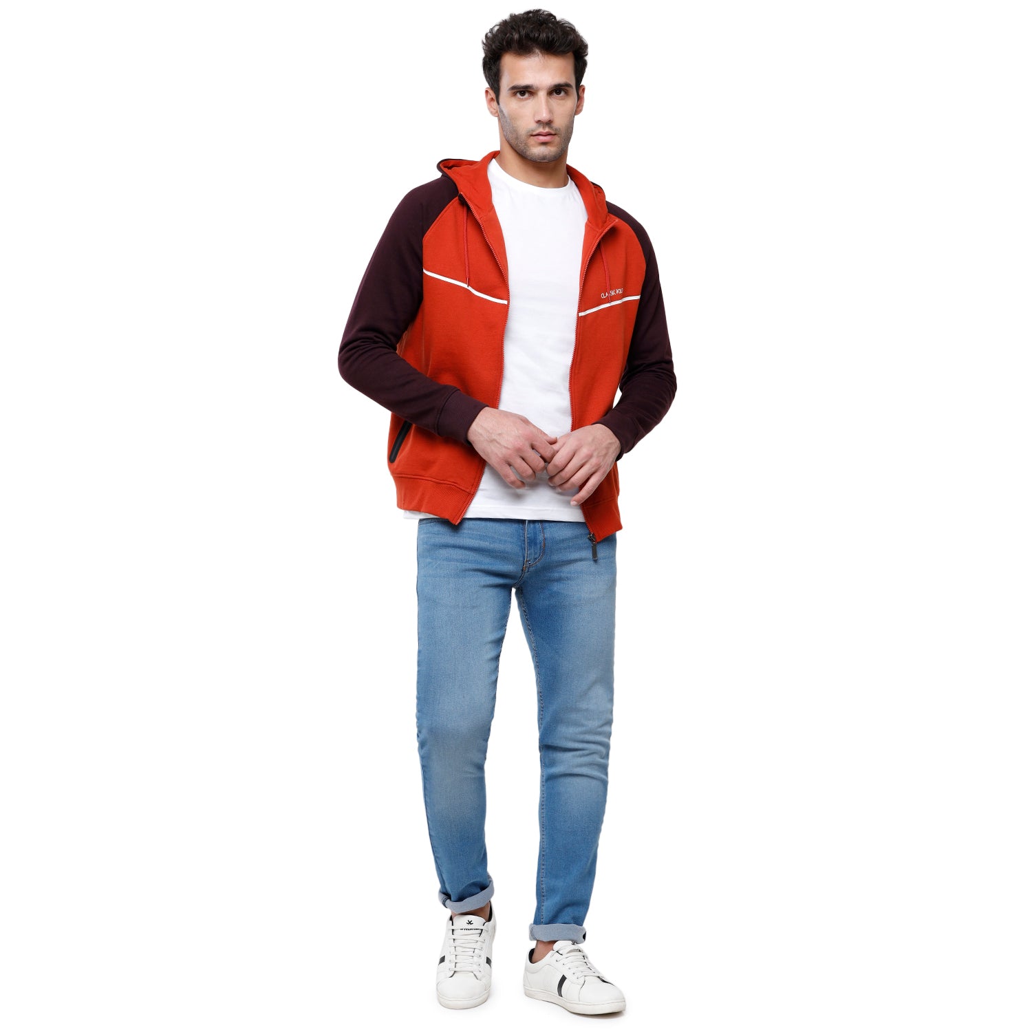 Classic Polo Men's Color Block Full Sleeve Red & Black Hooded Sweat Shirt - CPSS-331B Sweat Shirts Classic Polo 