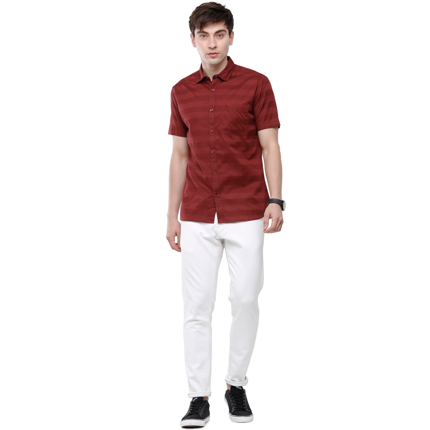 Swiss Club Mens 100% Cotton Solid Half Sleeve Woven Shirt - Maroon (S-SC-74 B-HS-SLD-SF) Shirts Swiss club 