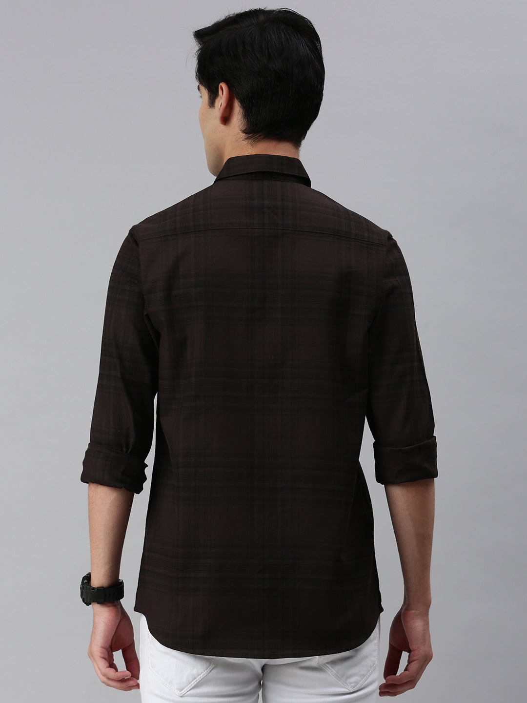 Classic Polo Men's Cotton Full Sleeve Checked Slim Fit Polo Neck Brown Color Woven Shirt | So1-99 A
