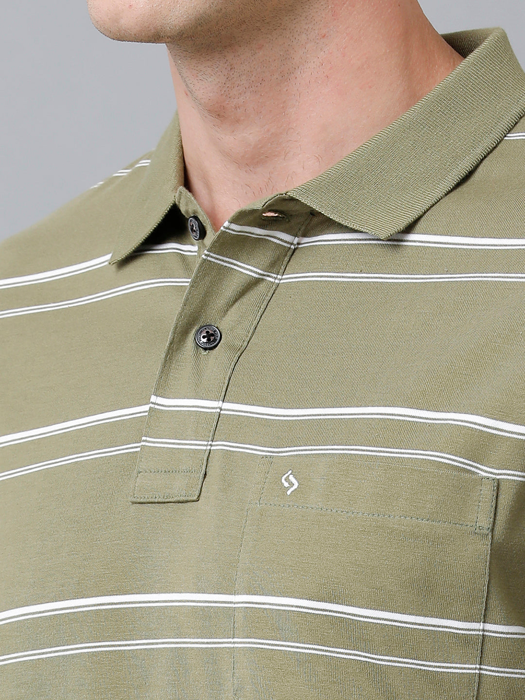 Classic Polo Men's Cotton Blend Half Sleeve Striped Authentic Fit Polo Neck Olive Green Color T-Shirt | Avon - 515 B
