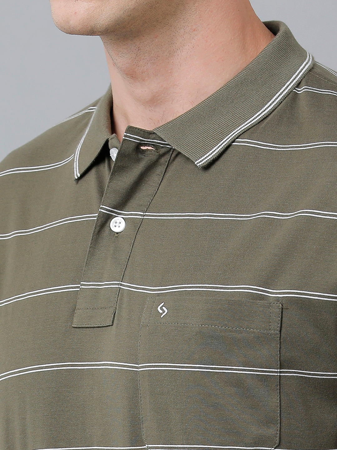 Classic Polo Men's Cotton Half Sleeve Striped Authentic Fit Polo Neck Olive Color T-Shirt | Ap - 85 A