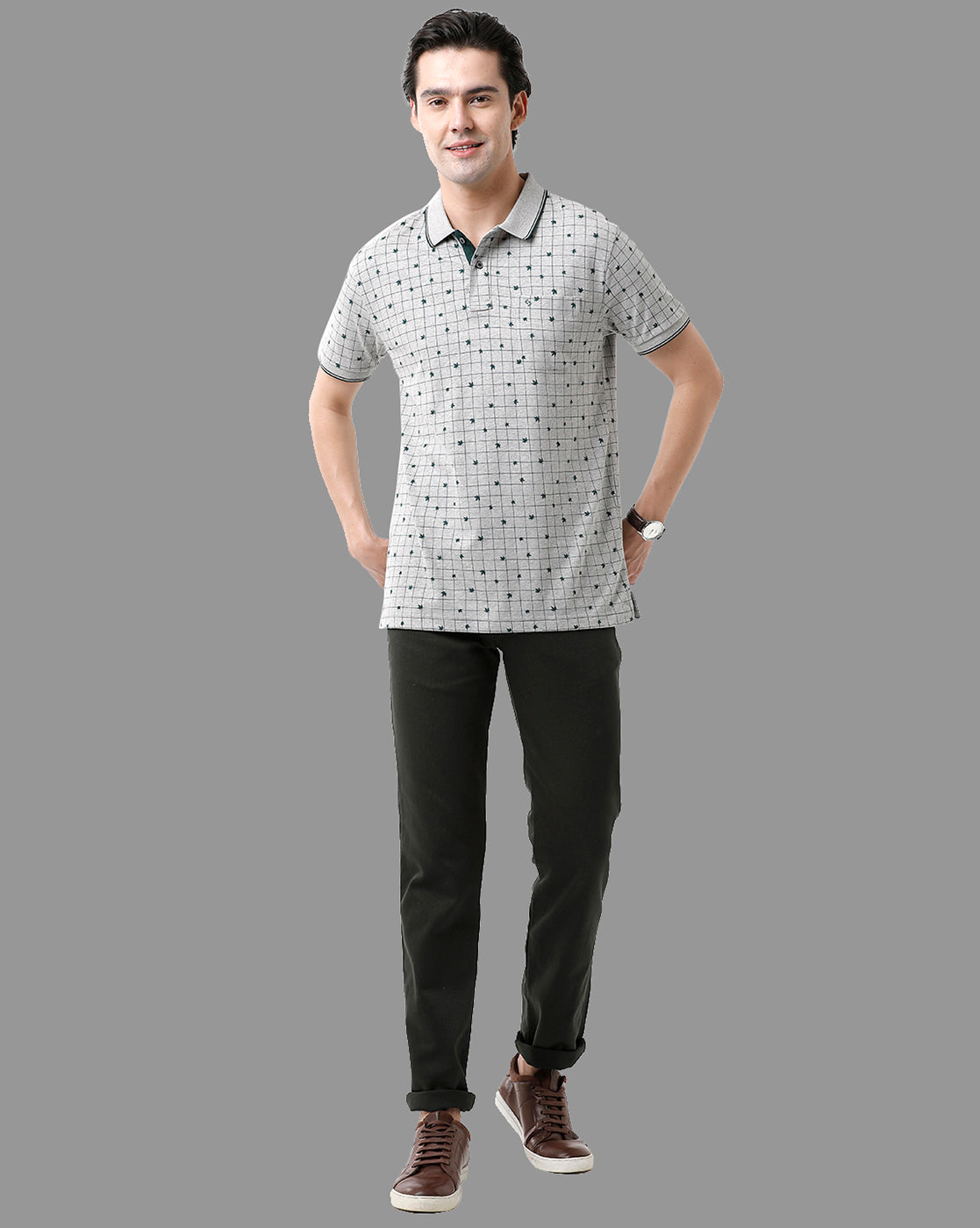 Classic Polo Mens Cotton Half Sleeve Printed Slim Fit Polo Neck Grey Color T-Shirt | Bello - 179 A