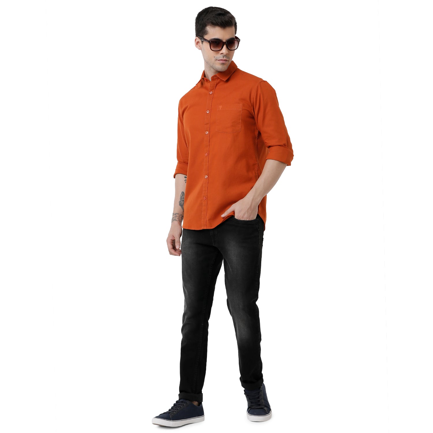 Classic Polo Mens Solid Slim Fit Full Sleeve Orange Color Shirt - SN1-111 C Shirts Classic Polo 