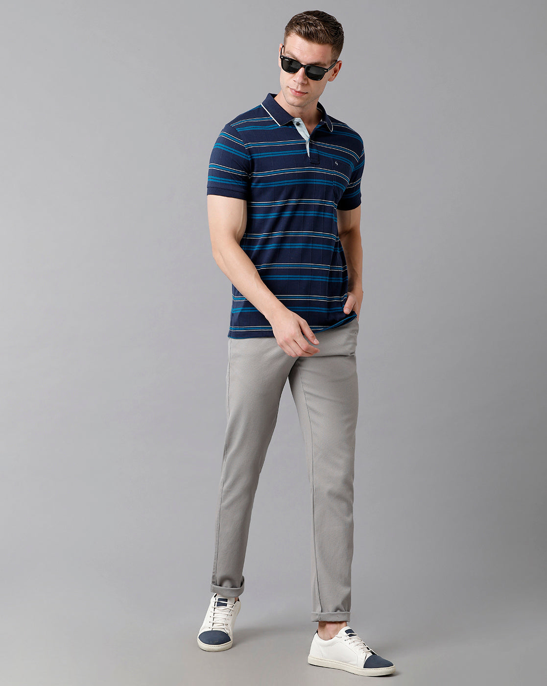 Classic Polo Men's Cotton Striped Half Sleeve Slim Fit Polo Neck Navy Color T-Shirt | Trs - 95 A