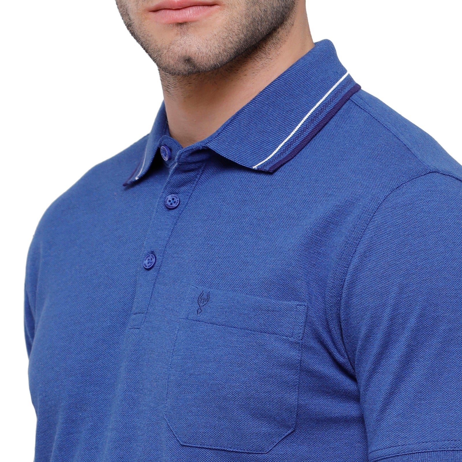 Classic Polo Men's Blue Melange Polo Half Sleeve Slim Fit T-Shirt | Toza-Blue Mel