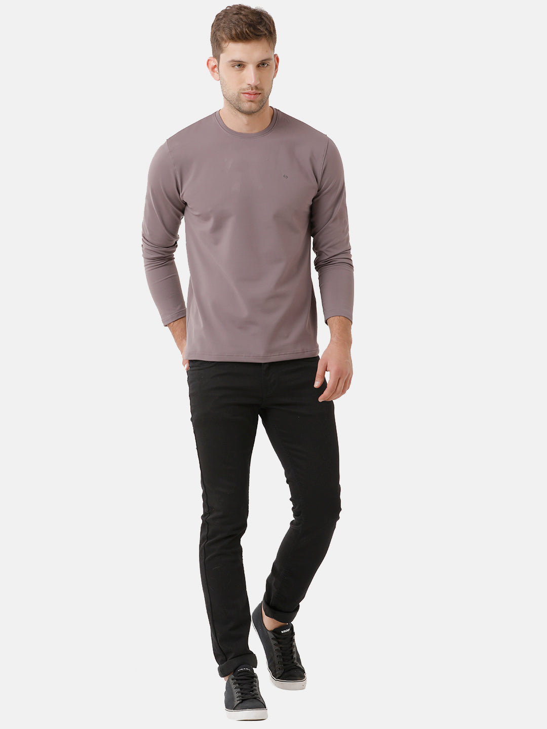 Classic Polo Mens Cotton Full Sleeve Solid Slim Fit Round Neck Light Brown Color T-Shirt | Verno 310 A