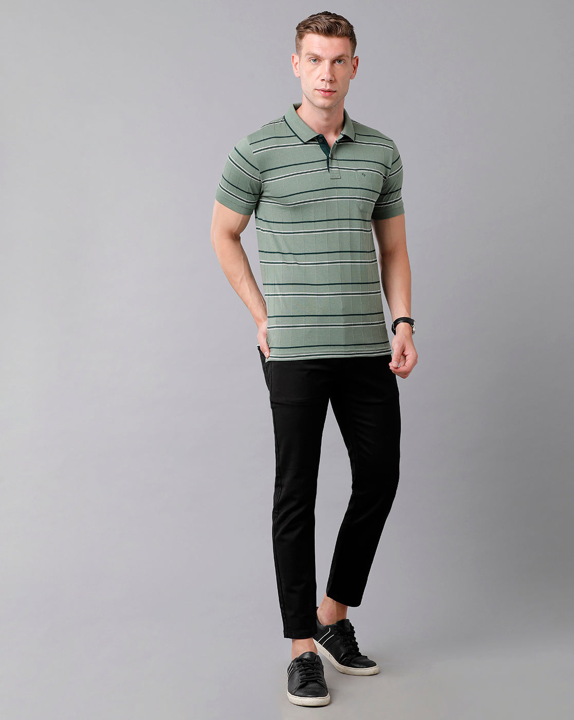 Classic Polo Men's Cotton Striped Half Sleeve Slim Fit Polo Neck Green Color T-Shirt | Trs - 92 A