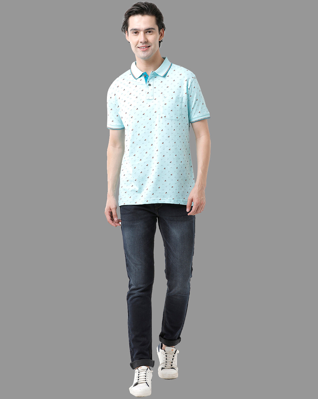 Classic Polo Mens Cotton Half Sleeve Printed Slim Fit Polo Neck Sky Blue Color T-Shirt | Bello - 174 B