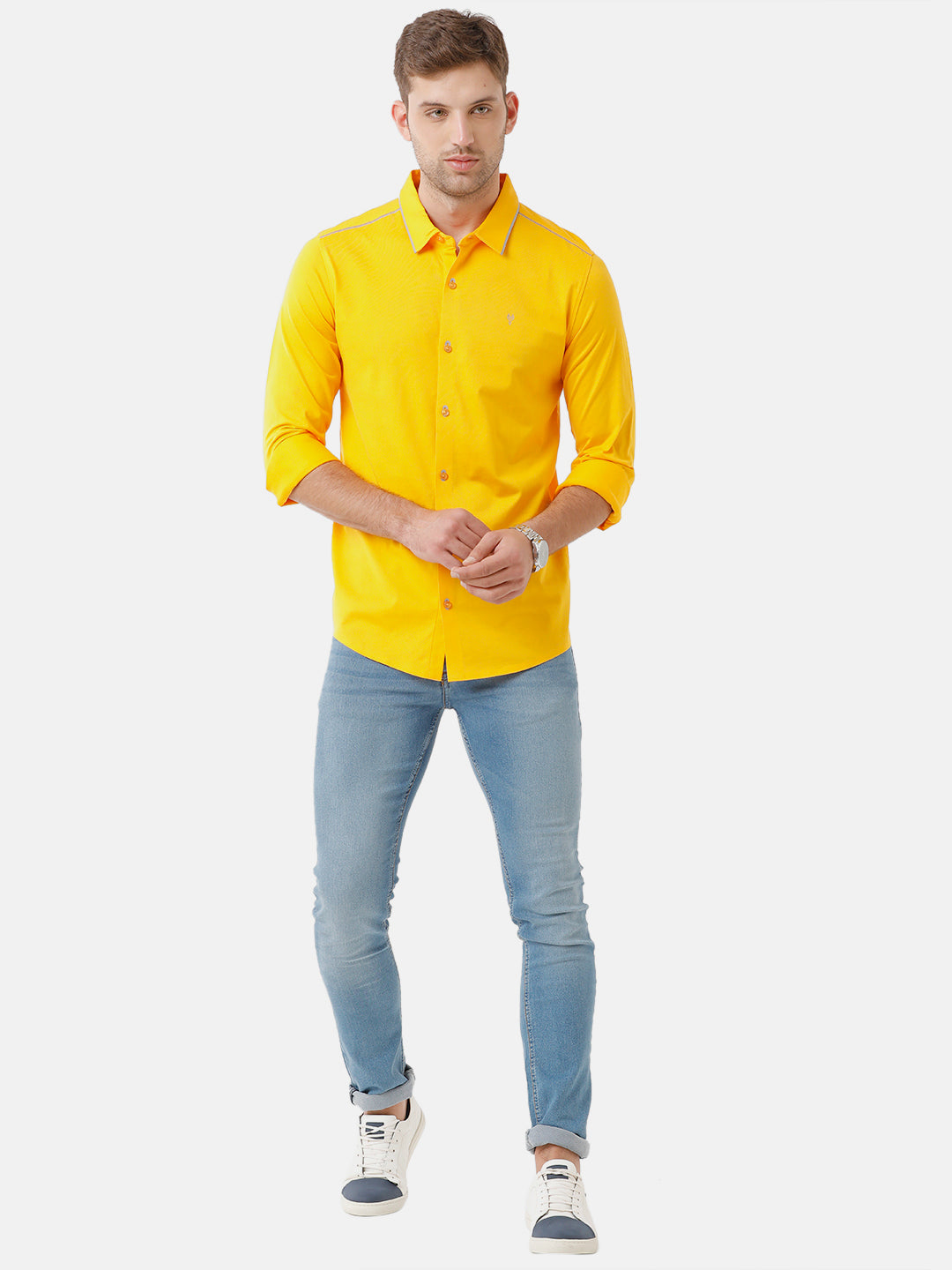 Classic Polo Mens Cotton Solid Full Sleeve Slim Fit Polo Neck Yellow Color T-Shirt | Unico 08 D