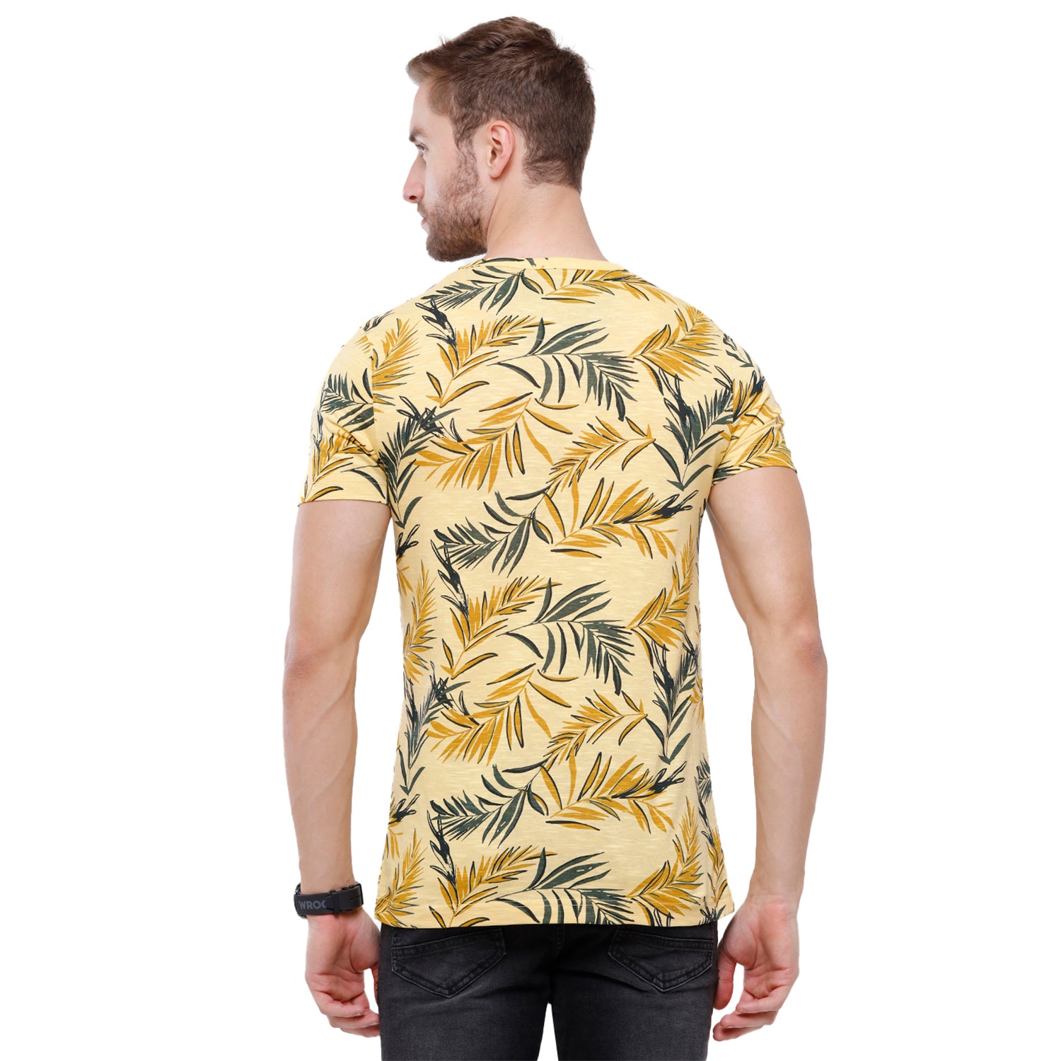 Swiss Club Mens Beige Printed Slim Fit Half Sleeve Round Neck T-Shirt (CUB - 47 A SF C) T-shirt Swiss Club 