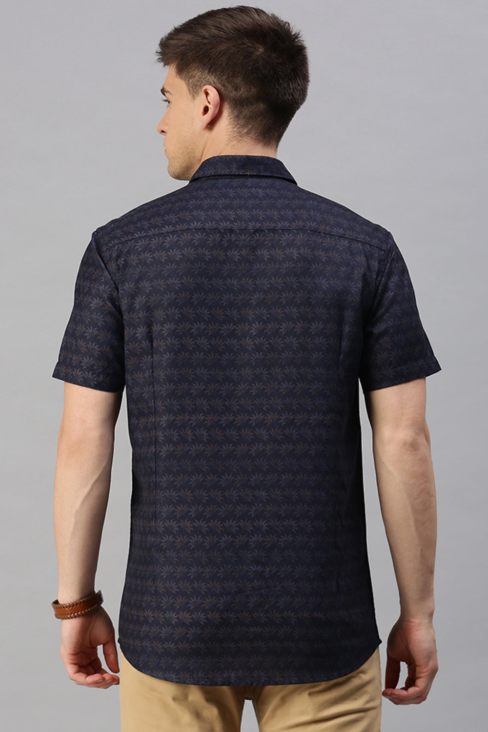 Classic Polo Men's Cotton Half Sleeve Printed Slim Fit Polo Neck Navy Color Woven Shirt | So1-28 B