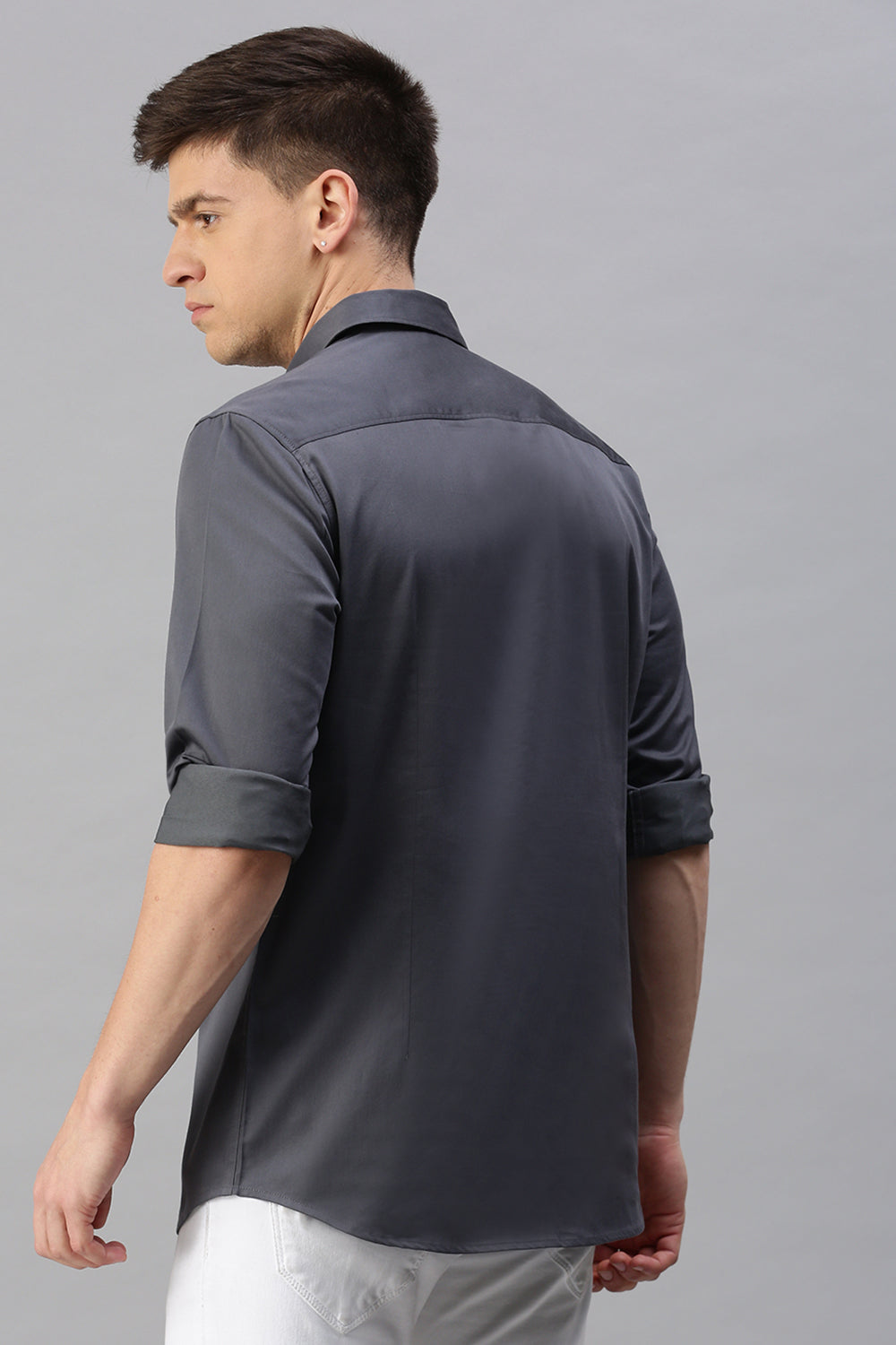 Classic Polo Men's Cotton Full Sleeve Solid Slim Fit Polo Neck Grey Color Woven Shirt | So1-38 C