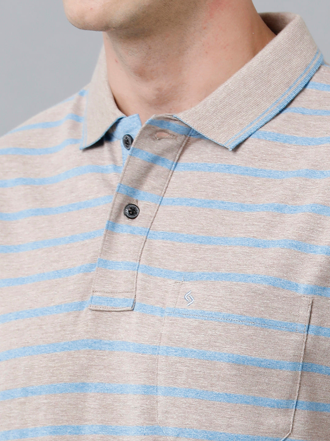 Classic Polo Men's Cotton Blend Half Sleeve Striped Authentic Fit Polo Neck Light Grey Color T-Shirt | Mel - 222 B