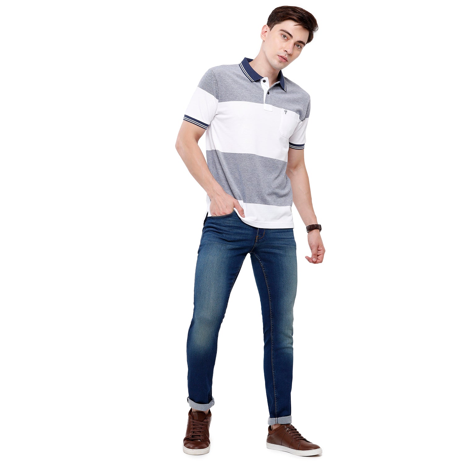 Classic Polo Mens Stripes Half Sleeve Slim Fit T-Shirt (ADORE - 162 B SF P) T-shirt Classic Polo 