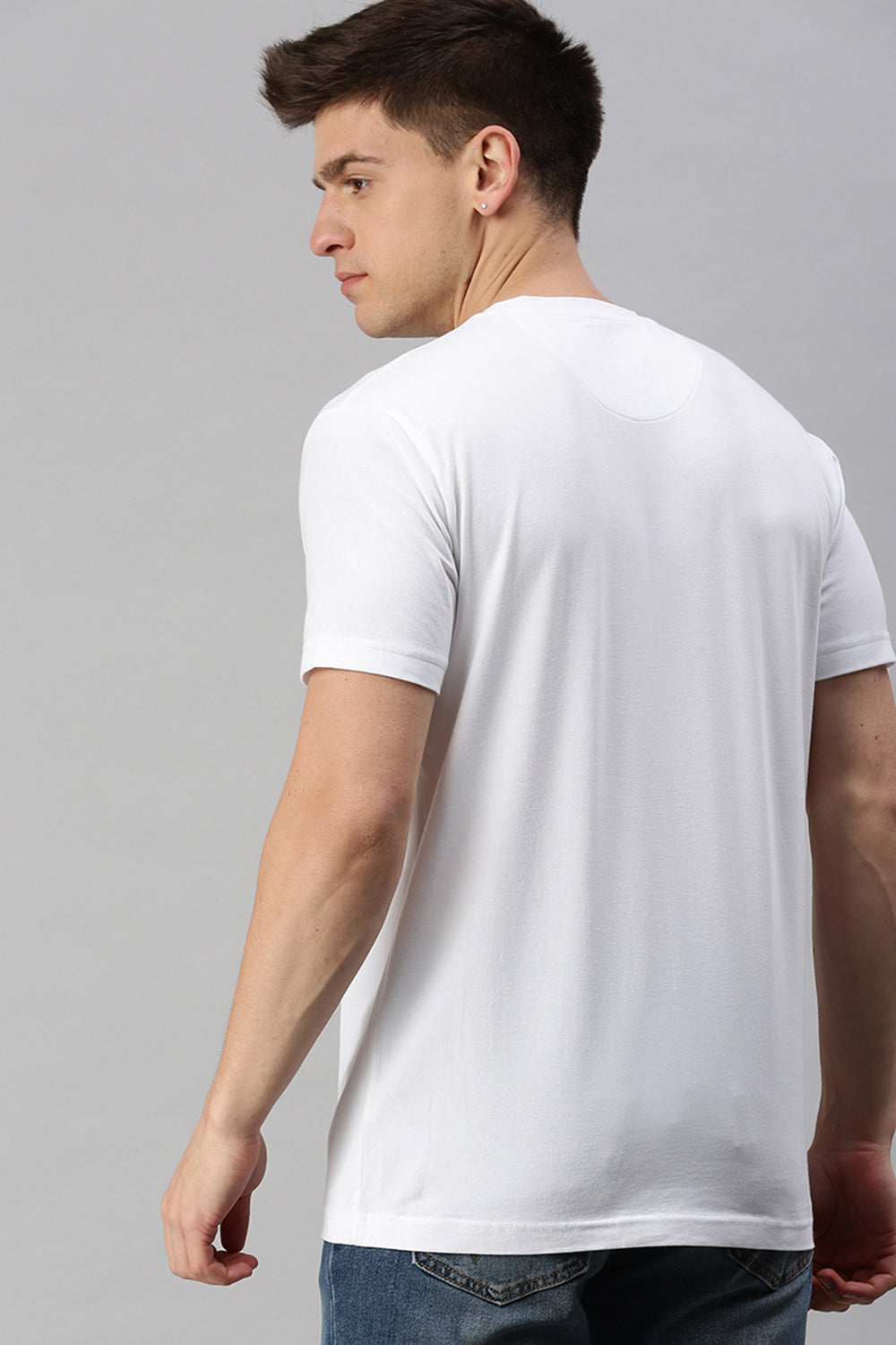 CP BRO Men's Cotton Half Sleeve Printed Slim Fit Crew Neck White Color T-Shirt | Brcn - 526 B