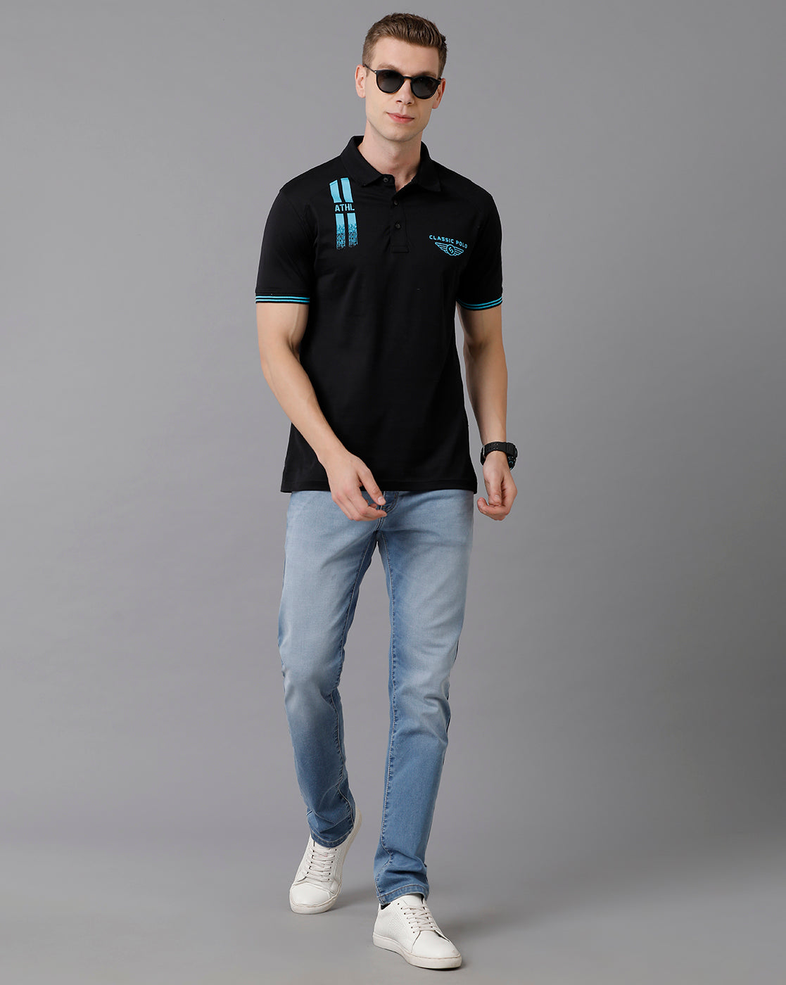 Classic Polo Men's Cotton Printed Slim Fit Black T-Shirt | Prm - 738 B