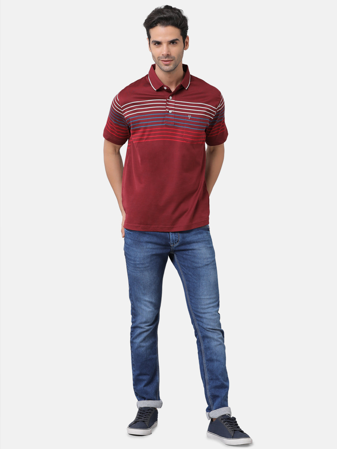 Classic Polo Mens Striped Authentic Fit Polo Neck Maroon Color T-Shirt | Ultimo 275A