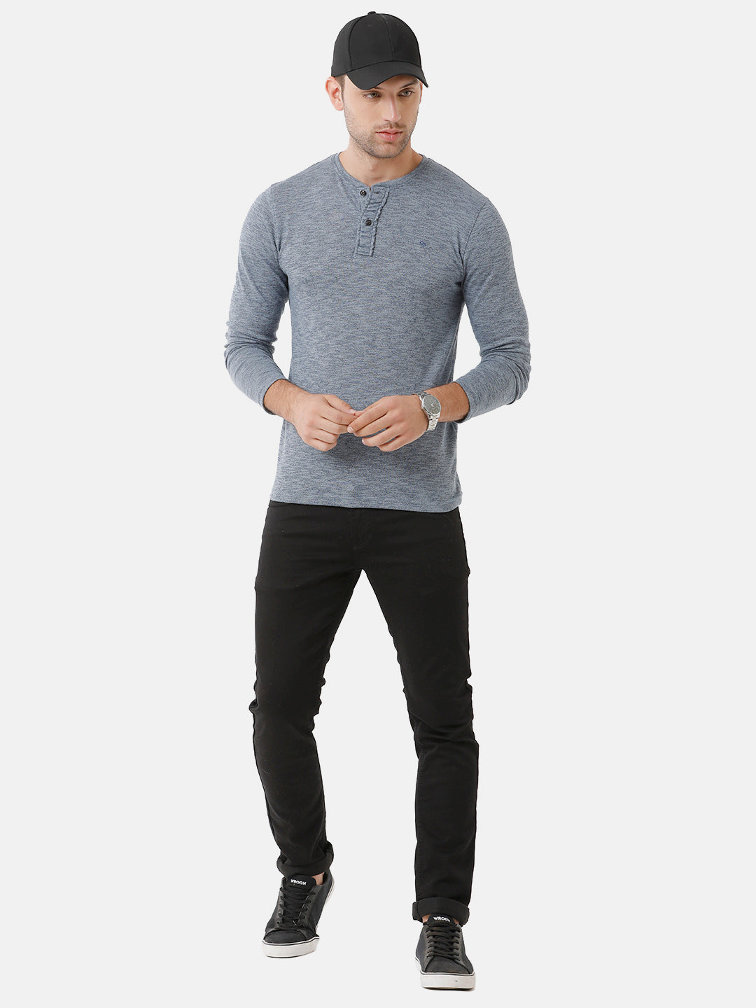 Classic Polo Mens Cotton Full Sleeve Solid Slim Fit Round Neck Grey Color T-Shirt | Verno 309 B