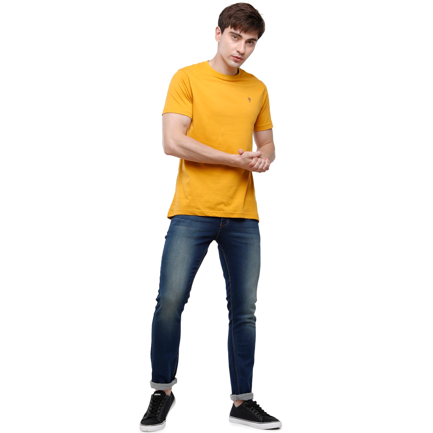 Classic Polo Men's Solid Single Jersey Orange Half Sleeve Slim Fit T-Shirt - Kore-05 T-shirt Classic Polo 