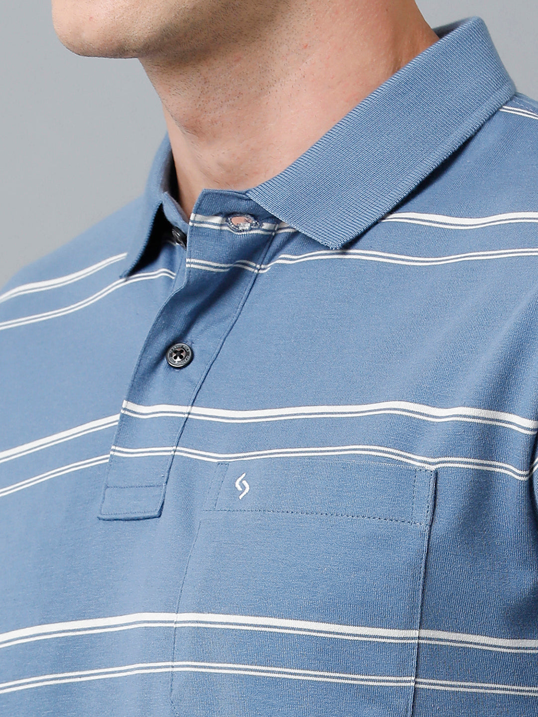 Classic Polo Men's Cotton Blend Half Sleeve Striped Authentic Fit Polo Neck Blue Color T-Shirt | Avon - 515 A