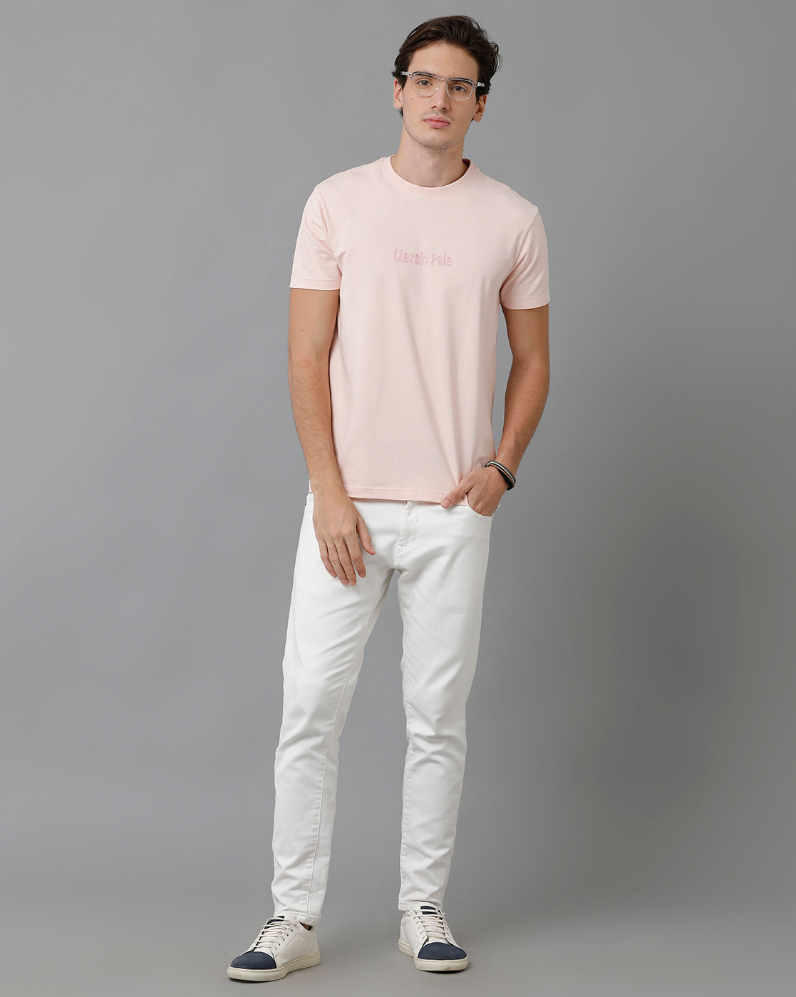 Classic Polo Men's Cotton Half Sleeve Solid Slim Fit Round Neck Pink Color T-Shirt | Baleno - 507 A