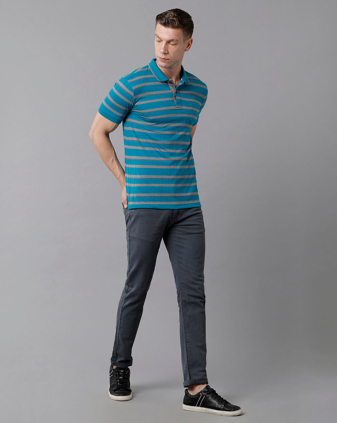 Classic Polo Men's Cotton Striped Half Sleeve Slim Fit Polo Neck Blue Color T-Shirt | Trs - 93 B
