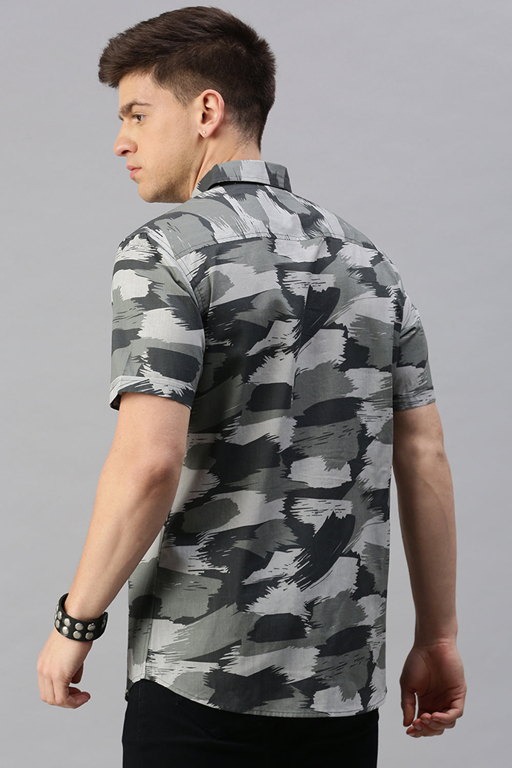 Classic Polo Men's Cotton Half Sleeve Printed Slim Fit Polo Neck Black Color Woven Shirt | So1-155 A