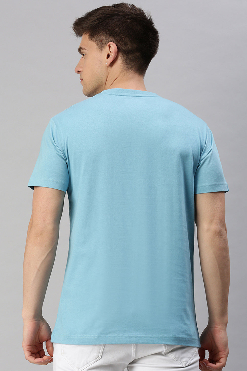 Classic Polo Men's Cotton Half Sleeve Printed Slim Fit Crew Neck Light Blue Color T-Shirt | Baleno - 501 A