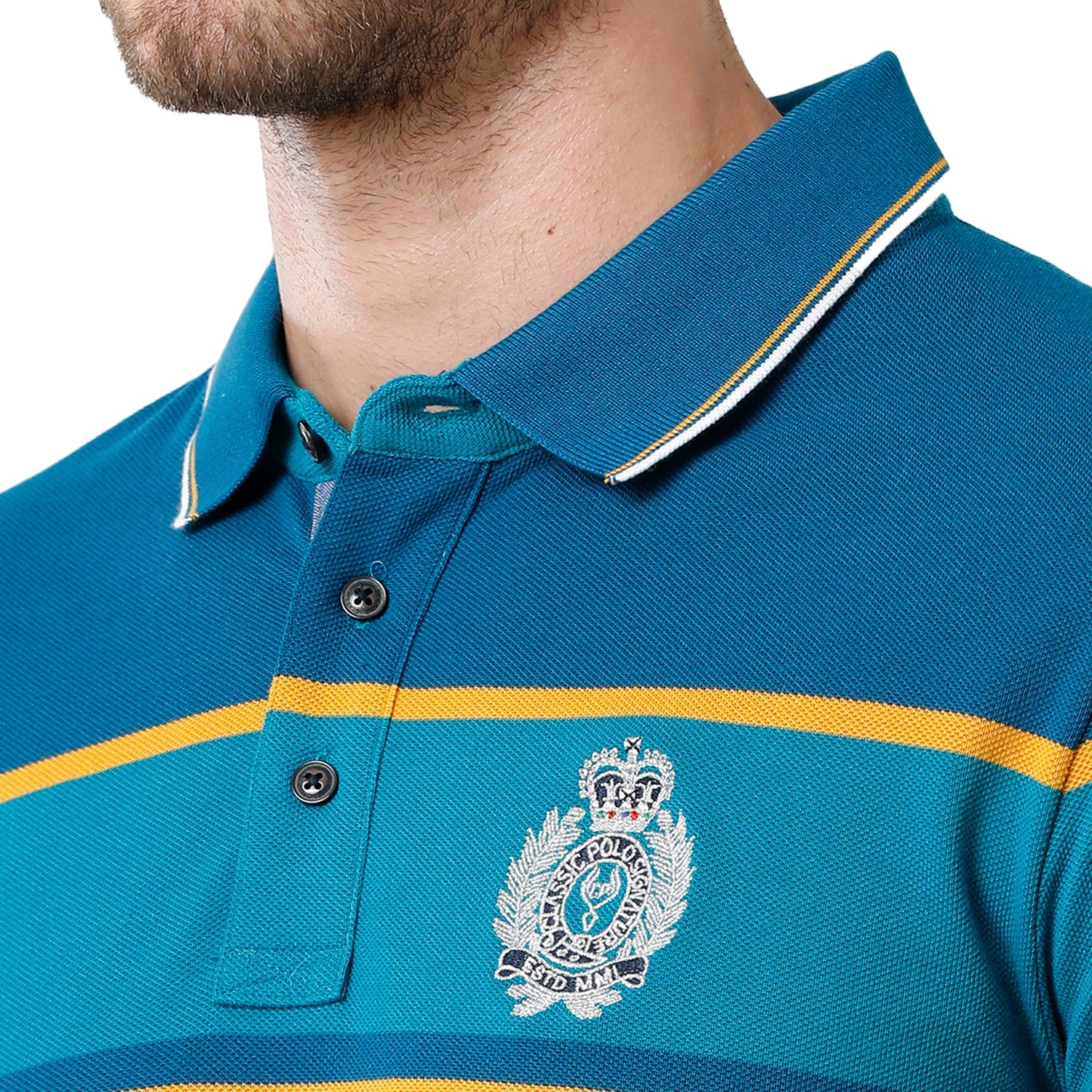 Men's Blue Color Half Sleeve Polo Neck Striped T Shirt - VTA - 185 A SF P T-shirt Classic Polo 