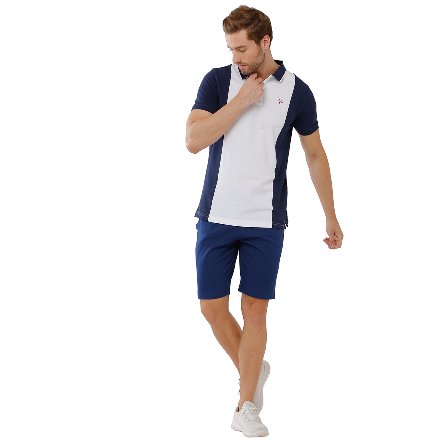 Classic Polo Bro Mens Color Block Slim Fit Polo Neck White & Navy T-Shirt -Brp 330 A T-shirt Classic Polo 