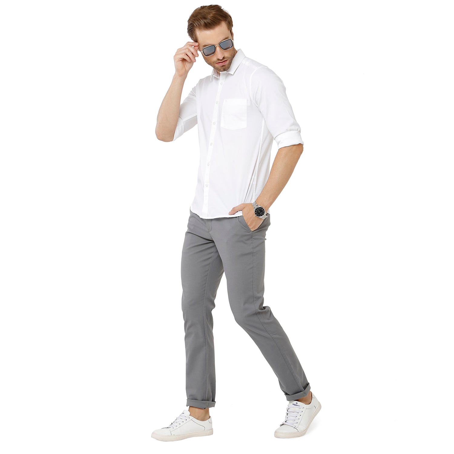 Classic Polo Bro Mens 100% Cotton Solid Full Sleeve Slim Fit Polo Neck White Color Woven Shirt (SBN1-70 B-FS-SLD-BSL) Classic Polo 