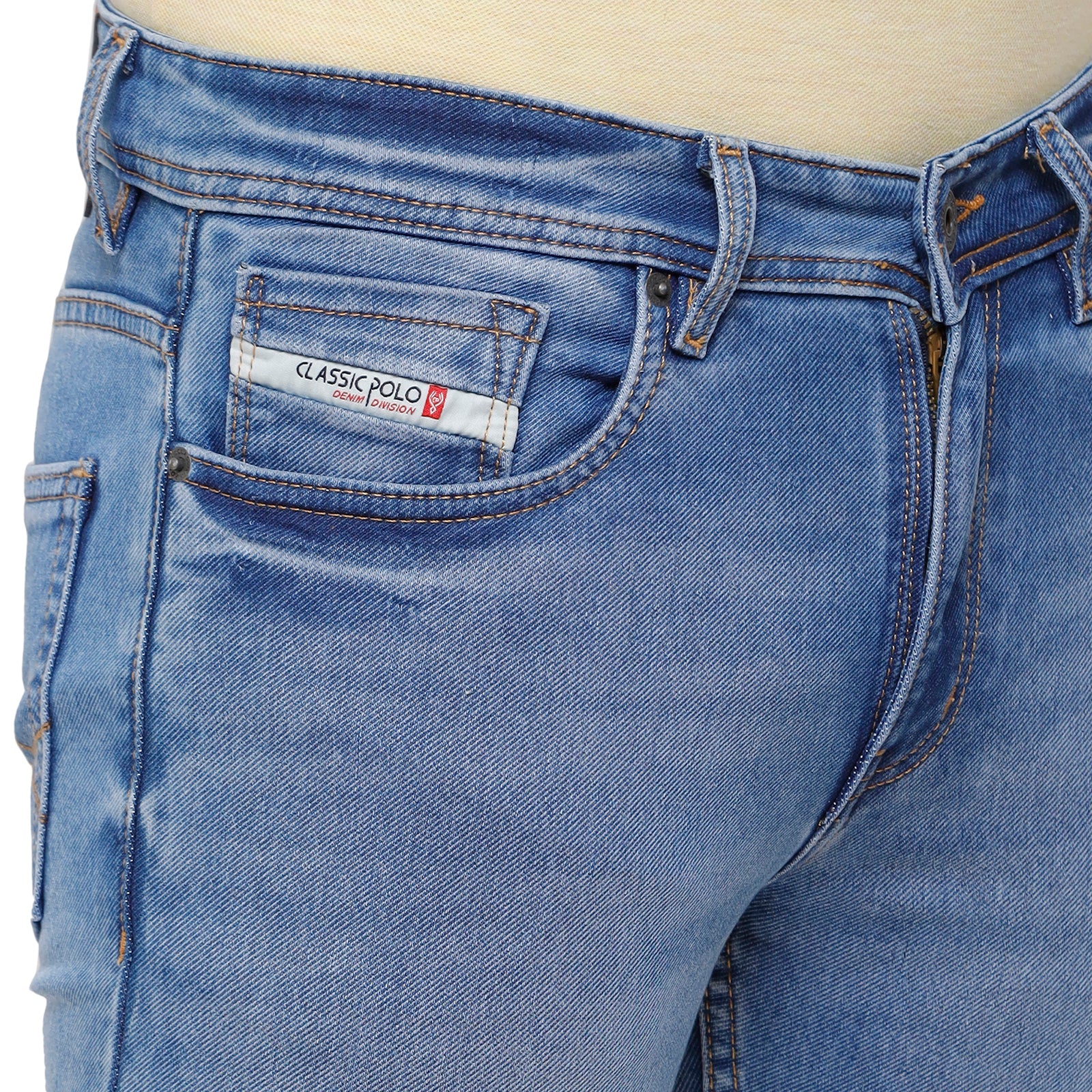 Classic Polo Mens Solid Slim Fit 98% Cotton 2% Lycra Blue Fashion Denim ( CPDM2-01B-LBT-SL-LY_30INCH ) Jeans Classic Polo 