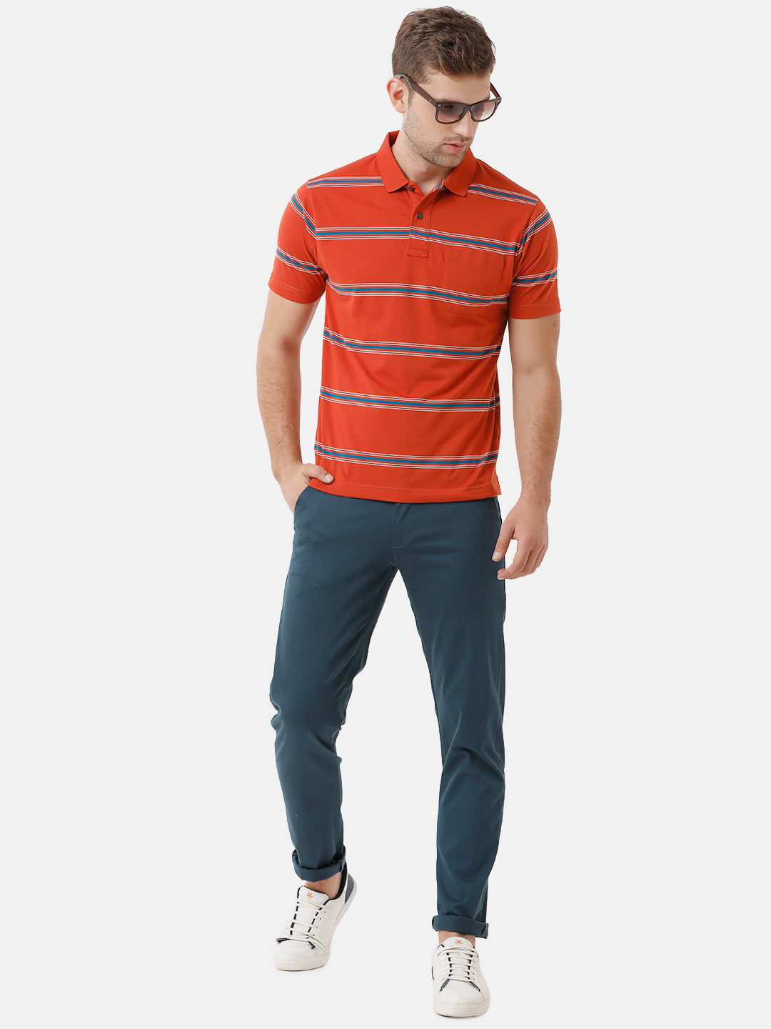 Classic Polo Mens Cotton Blend Striped Half Sleeve Authentic Fit Polo Neck Red Color T-Shirt | Avon 493 B