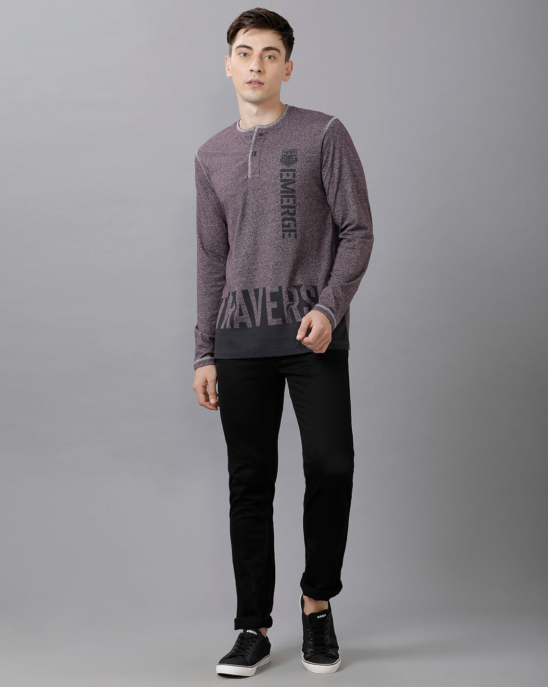 Classic Polo Mens Cotton Printed Full Sleeve Slim Fit Round Neck Grey Color T-Shirt | Baleno Fs 477 A