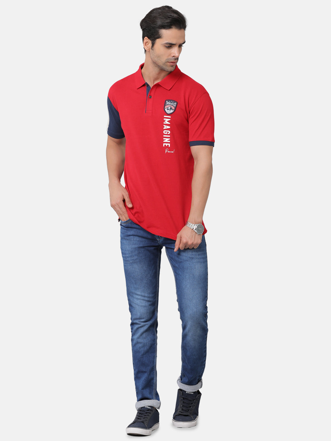 Classic Polo Mens Cotton Chest Print Slim Fit Polo Neck Red Color T-Shirt | Prm 686a
