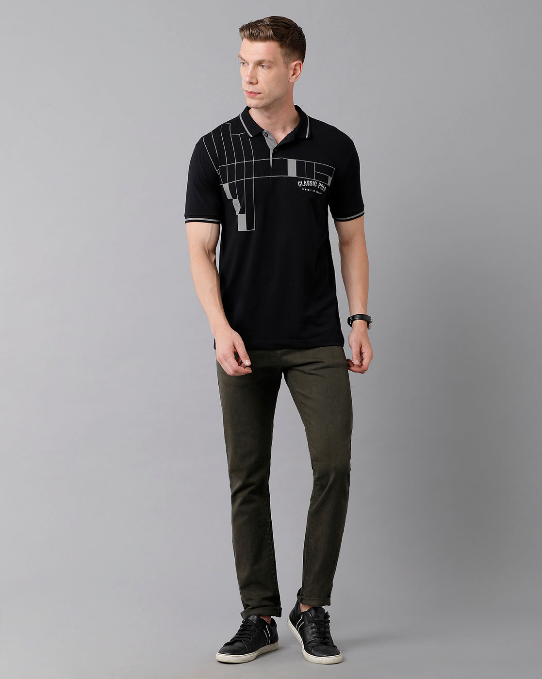 Classic Polo Men's Cotton Printed Half Sleeve Slim Fit Polo Neck Black Color T-Shirt | Prm - 726 A