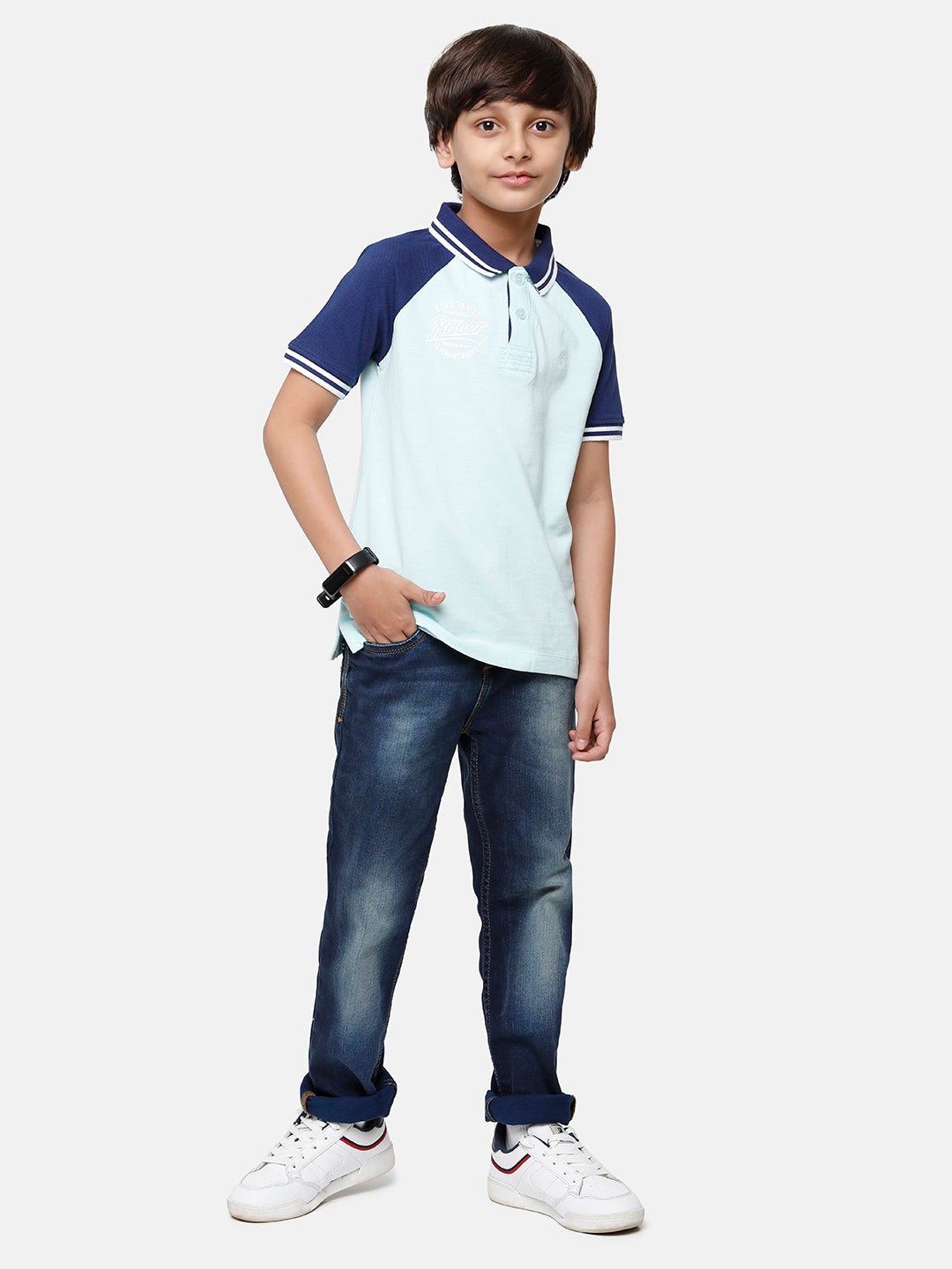 CP Boys White & Blue Solid Slim Fit Polo Neck T-Shirt T-shirt Classic Polo 