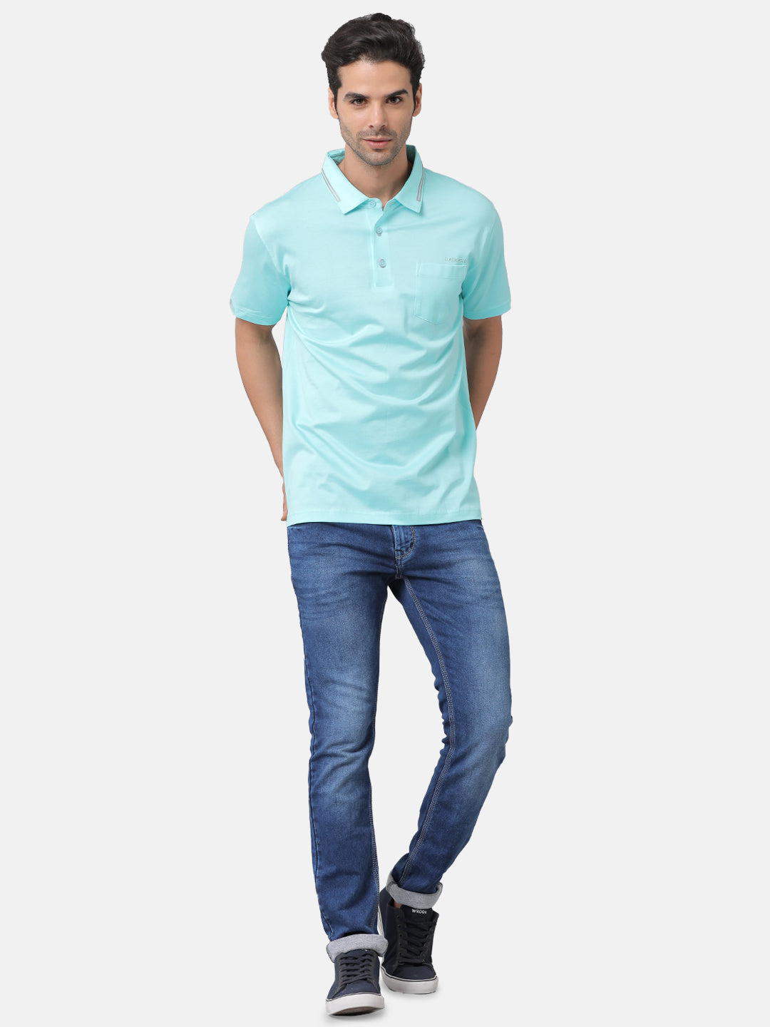 Classic Polo Mens Cotton Solid Slim Fit Polo Neck Turquoise Color T-Shirt | Unico 15b
