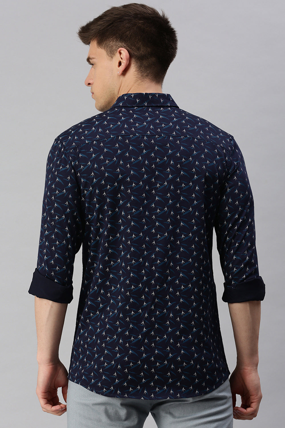 CP BRO Men's Cotton Full Sleeve Printed Slim Fit Collar Neck Navy Color Woven Shirt | Sbo1-11 C