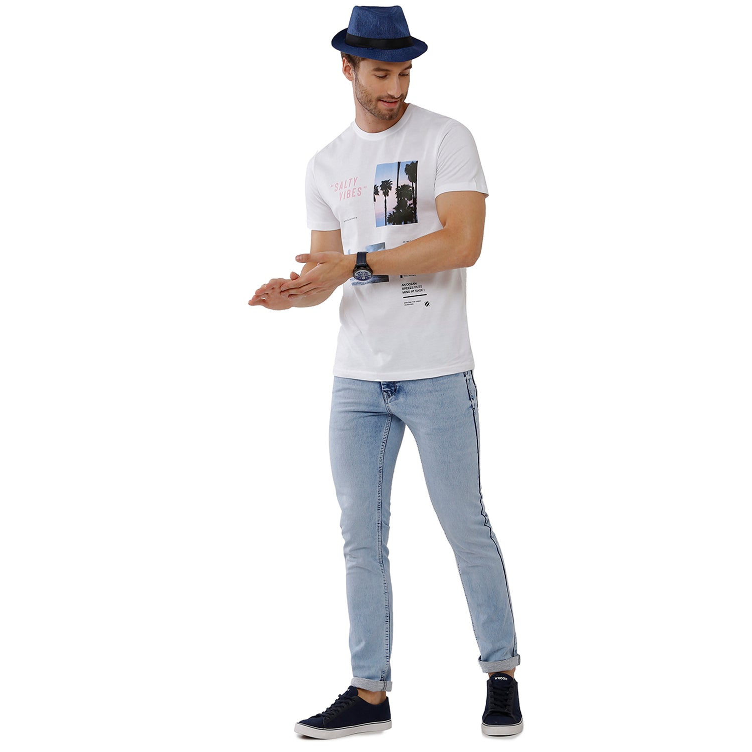 Classic Polo Men's Graphic Print Half Sleeve Round Neck Slim Fit Cotton T Shirt BALENO - 404 A SF C T-shirt Classic Polo 