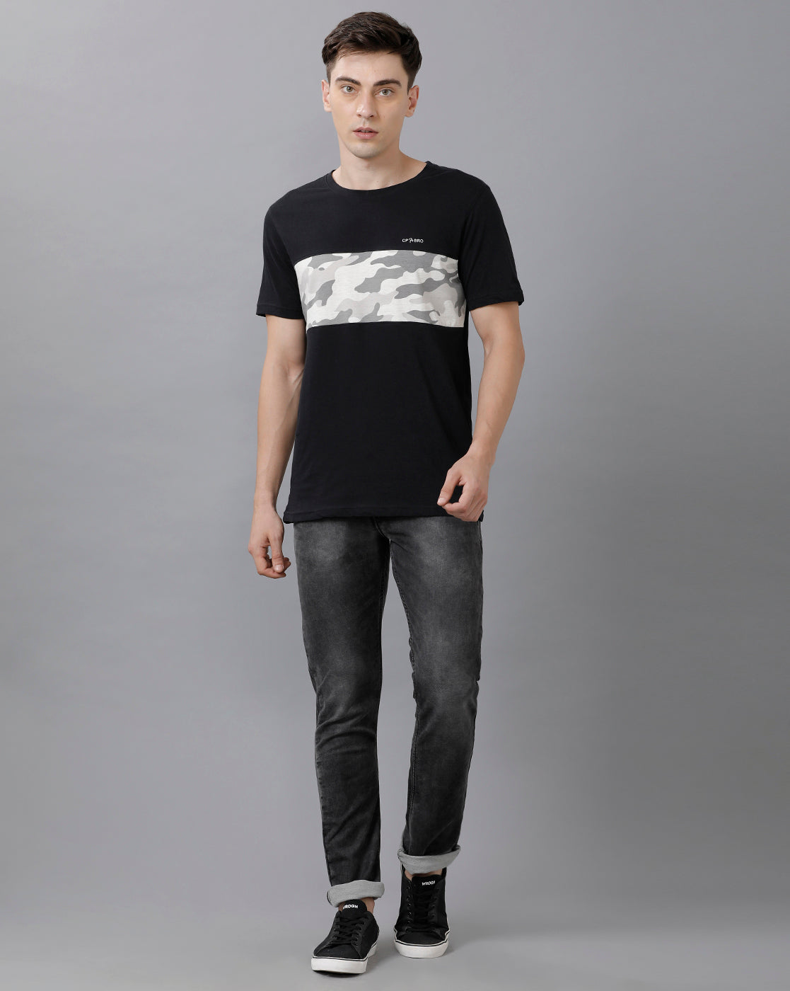 CP BRO Men's Cotton Color Block Half Sleeve Slim Fit Round Neck Multicolor T-Shirt | Brcn 504
