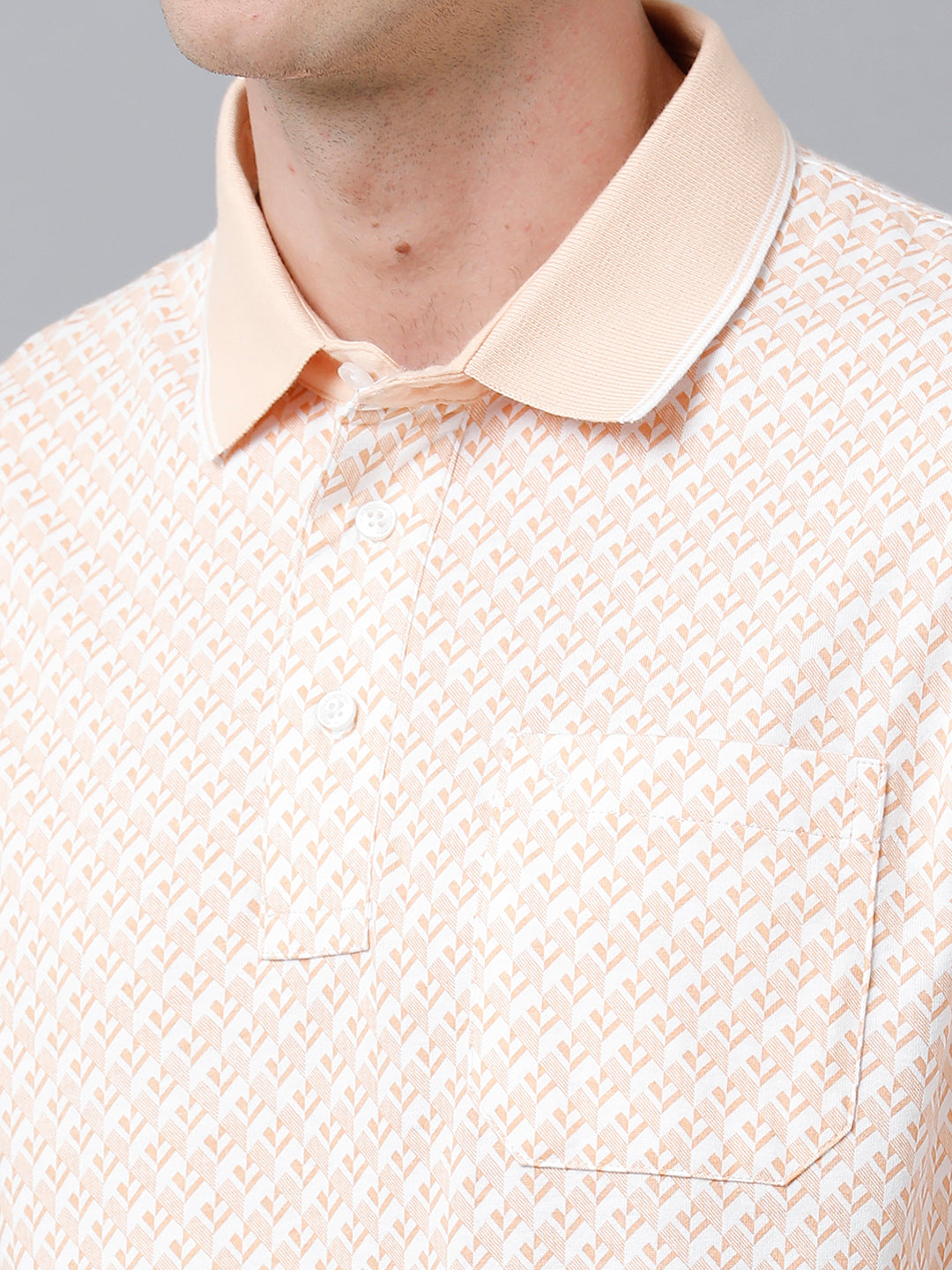 Classic Polo Men's Cotton Half Sleeve Printed Authentic Fit Polo Neck Peach Color T-Shirt | Carve Polo - 09 A