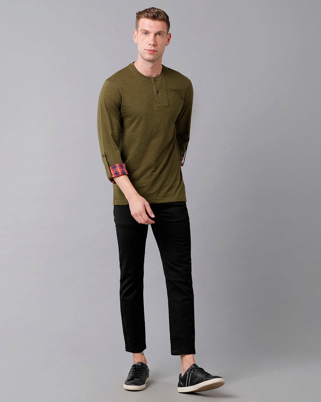 Classic Polo Men's Cotton Solid Full Sleeve Slim Fit Round Neck Green Color T-Shirt | Baleno Fs - 485 B
