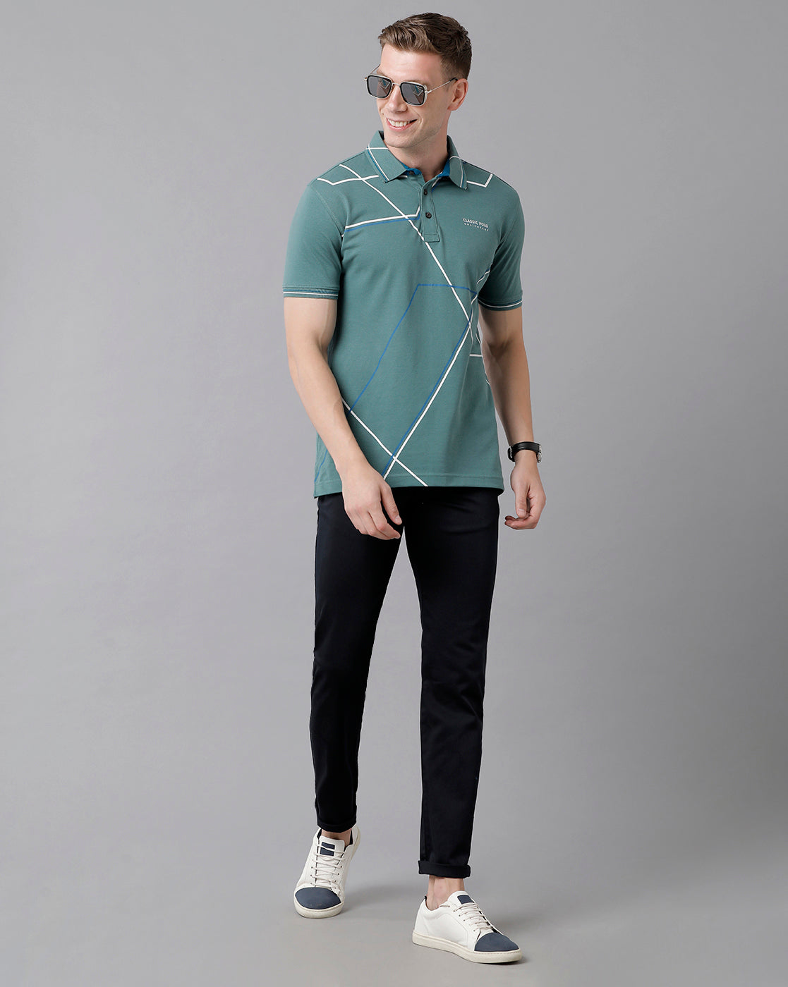 Classic Polo Men's Cotton Printed Half Sleeve Slim Fit Polo Neck Green Color T-Shirt | Prm - 704 B